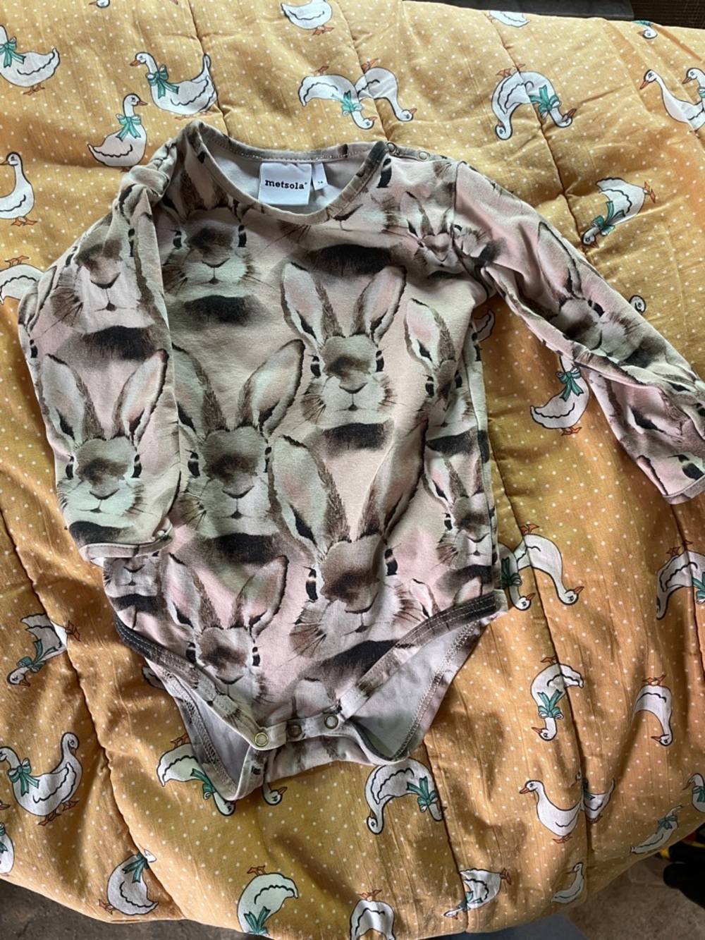 Metsola Bunny Print Long Sleeve Baby Bodysuit - Pink & Brown 6-9 Months